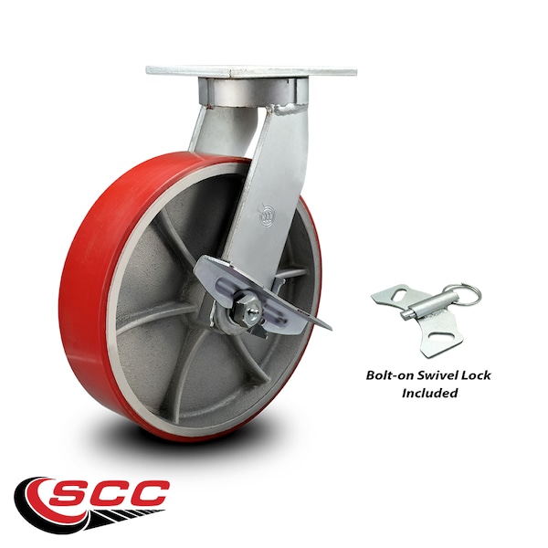 10 Inch Heavy Duty Red Poly on Cast Iron Caster with Brake and Swivel Lock SCC